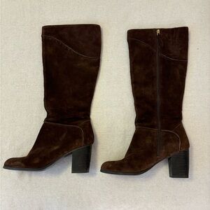 Franco Sarto Brown Suede Heeled Boots, Size 10